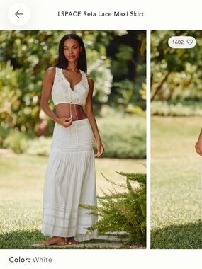 l*space White Reia Lace Trim Maxi Skirt